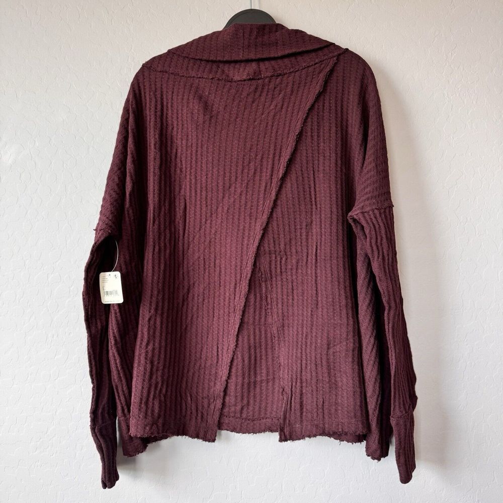 NWT Free People Large Burgundy Waffle Knit Cowl Neck Open Back Long Sleeve Top - Picture 2 of 8